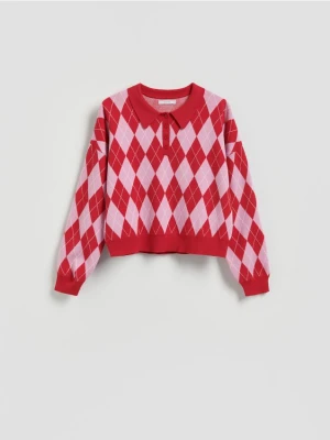 Reserved - Wzorzysty sweter z kołnierzykiem - wielobarwny