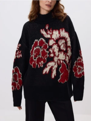 Reserved - Wzorzysty sweter z wełną - czarny