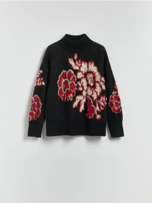 Reserved - Wzorzysty sweter z wełną - czarny