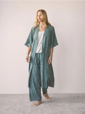 Reserved - Wzorzysty szlafrok z wiskozy - jasny zielony