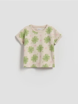 Reserved - Wzorzysty t-shirt - beżowy