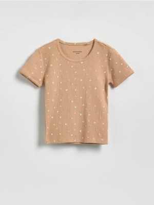 Reserved - Wzorzysty t-shirt - beżowy