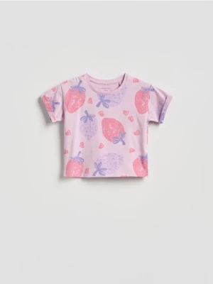 Reserved - Wzorzysty t-shirt - lawendowy