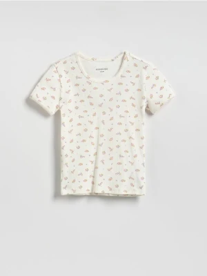 Reserved - Wzorzysty t-shirt - złamana biel