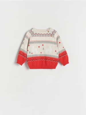 Reserved - Żakardowy sweter ze świątecznym wzorem - kremowy