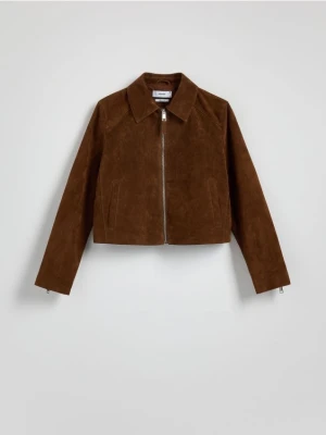 Reserved - Zamszowa kurtka z kołnierzem - brązowy