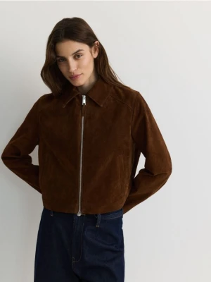 Reserved - Zamszowa kurtka z kołnierzem - brązowy