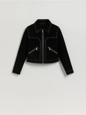 Reserved - Zamszowa kurtka z kołnierzem - czarny