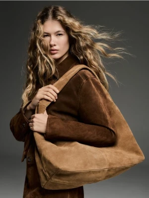 Reserved - Zamszowa torebka hobo - beżowy