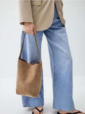 Reserved - Zamszowa torebka hobo - beżowy