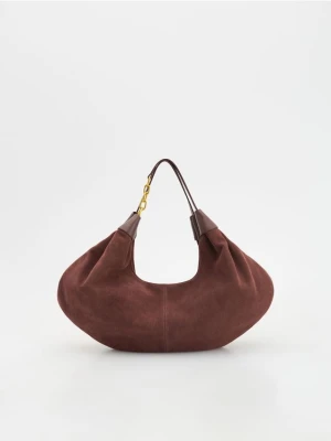 Reserved - Zamszowa torebka hobo - ciemnobrązowy