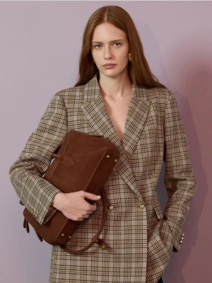 Reserved - Zamszowa torebka na ramię - brązowy