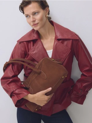 Reserved - Zamszowa torebka na ramię - brązowy