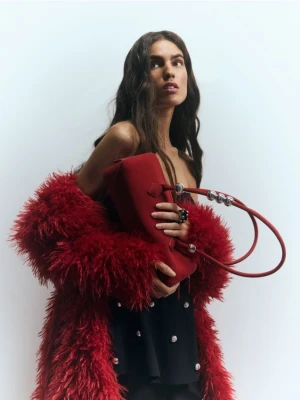 Reserved - Zamszowa torebka na ramię - burgundowy