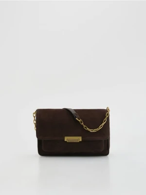 Reserved - Zamszowa torebka na ramię - ciemnobrązowy