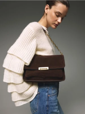 Reserved - Zamszowa torebka na ramię - ciemnobrązowy