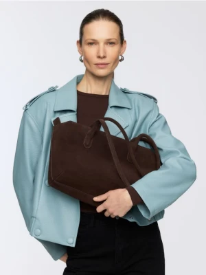 Reserved - Zamszowa torebka shopper - ciemnobrązowy