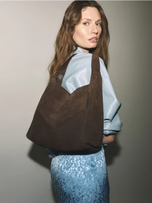 Reserved - Zamszowa torebka shopper - ciemnobrązowy