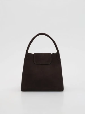 Reserved - Zamszowa torebka shopper z saszetką - ciemnobrązowy