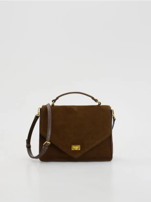 Reserved - Zamszowa torebka z paskiem - brązowy