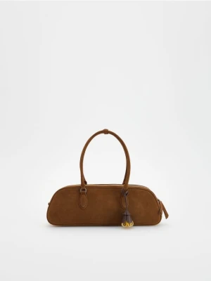 Reserved - Zamszowa torebka z zawieszką - brązowy