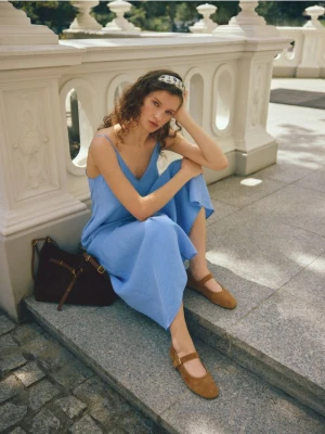 Reserved - Zamszowe baleriny z paskami - beżowy