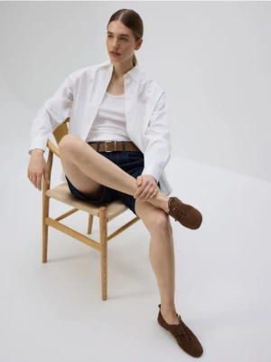 Reserved - Zamszowe baleriny ze sznurowaniem - beżowy