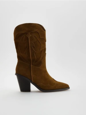 Reserved - Zamszowe botki kowbojki - brązowy