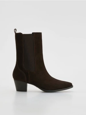 Reserved - Zamszowe botki na obcasie - ciemnobrązowy