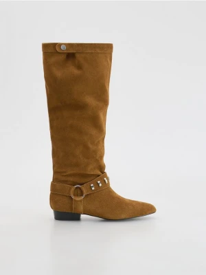 Reserved - Zamszowe kozaki - ciemnobrązowy