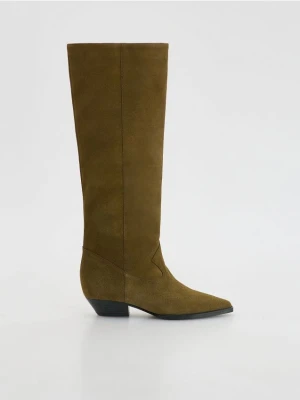 Reserved - Zamszowe kozaki - oliwkowy