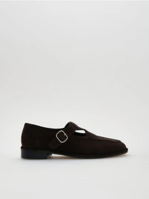 Reserved - Zamszowe loafersy z klamrą - ciemnobrązowy