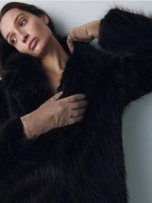 Reserved - Zamszowe rękawiczki - brązowy