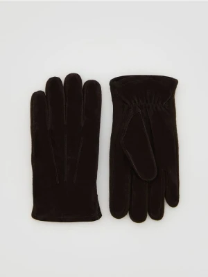 Reserved - Zamszowe rękawiczki - ciemnobrązowy