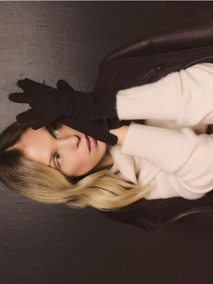 Reserved - Zamszowe rękawiczki - ciemnobrązowy