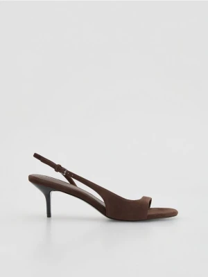 Reserved - Zamszowe sandały na obcasie - ciemnobrązowy