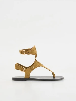 Reserved - Zamszowe sandały z paskami - ciemnobrązowy