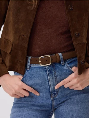 Reserved - Zamszowy pasek z klamrą - brązowy