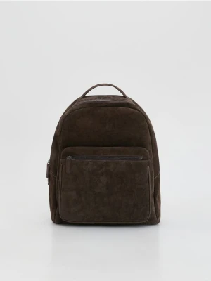 Reserved - Zamszowy plecak z uchwytem - ciemnobrązowy