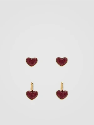 Reserved - Zestaw kolczyków w kształcie serca - czerwony