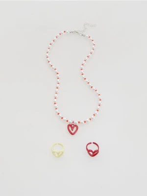 Reserved - Zestaw naszyjnik i pierścionki - biały