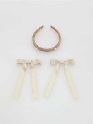 Reserved - Zestaw opaska i spinki do włosów - złamana biel