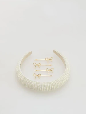 Reserved - Zestaw opaska i spinki do włosów - złamana biel