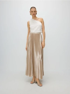 Reserved - Złota spódnica maxi z plisowaniem - złoty