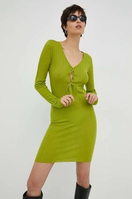 Résumé sukienka wełniana kolor zielony mini dopasowana Resume