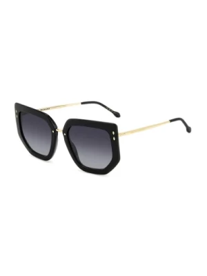 Retro-Chic Okulary przeciwsłoneczne z Geometrycznym Przodem w Kolorze Czarnym Złotym Isabel Marant