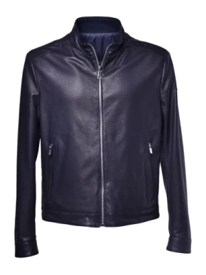 Reversible jacket in navy blue nappa leather Baldinini