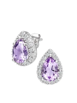 Revoni Złote kolczyki-wkrętki z diamentami i ametystami rozmiar: onesize