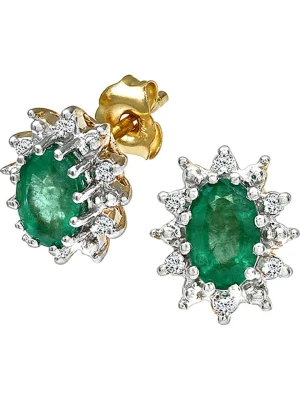 Revoni Złote kolczyki-wkrętki z diamentami i szmaragdami rozmiar: onesize