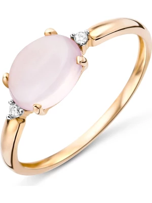 Revoni Złoty pierścionek z diamentami i różowym kwarcem rozmiar: 56